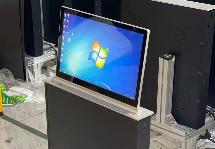 高品质显示器：铝合金箱体耐腐蚀，9mm金属框架，导轨传动，坦克链走线，可定制升降话筒