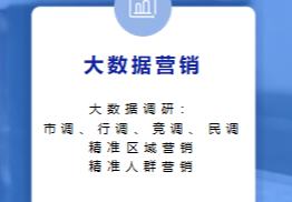 大数据调研助力精准营销：涵盖市调、行调、竞调、民调，实现精准区域与人群营销