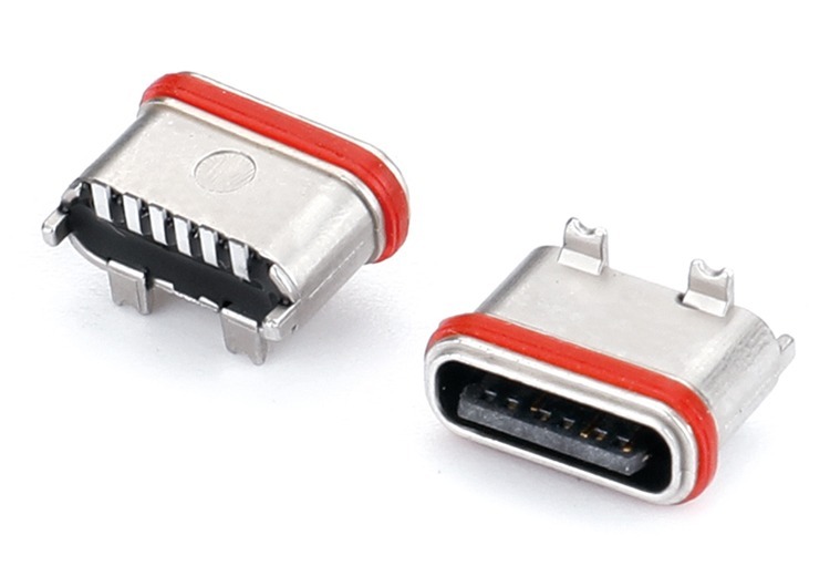 防水TYPE-C F6P立式贴片两脚插两脚贴SMT缩