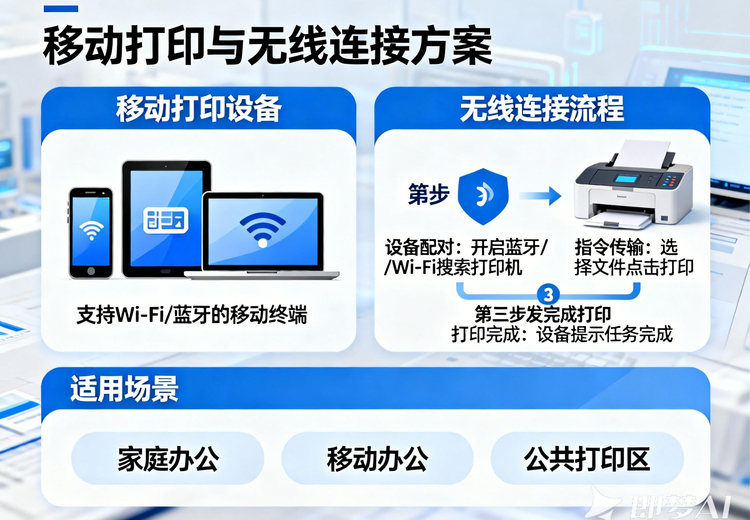 移动打印与无线连接方案：适配移动办公，支持多方式连接，具多优势，用于多移动场景