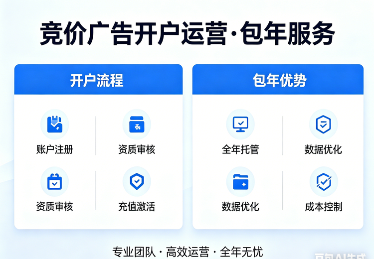 全平台广告开户代运营，低门槛3000元起！竞价包年涵盖多体系，省50%投流成本