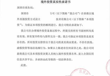 境外投资真实性承诺书（TO 发改委）