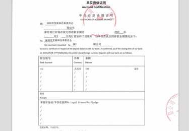 单位资信证明（银行 TO 发改委、境内公司）