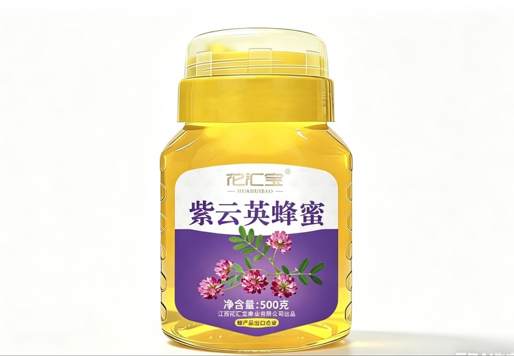 花汇宝紫云英蜂蜜500g圆瓶，天然纯净，口感清甜，为您带来健康美味的甜蜜享受！