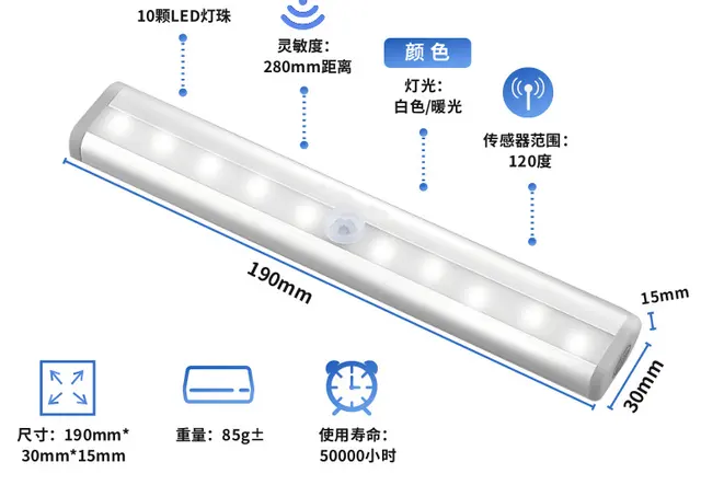 智能人体感应橱柜灯led卧室床头感应灯衣柜玄关过道磁吸灯