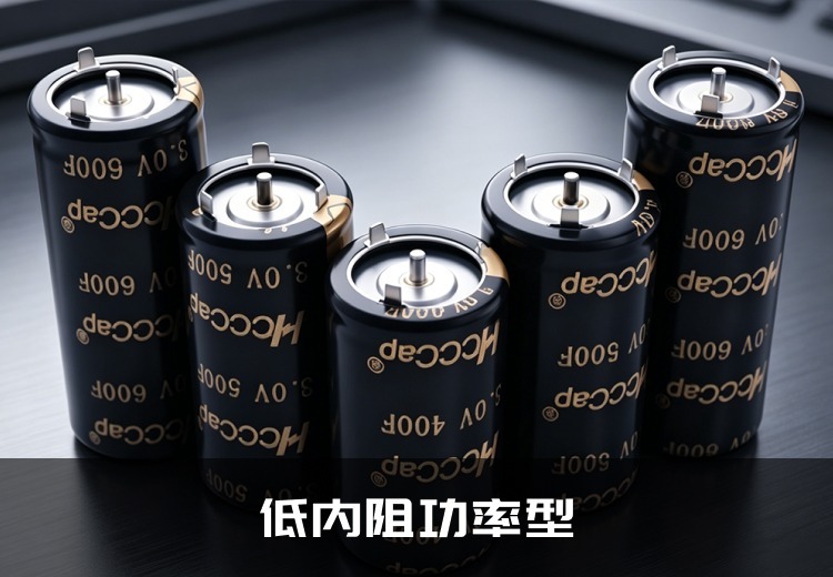 低内阻功率型产品：宽温度范围 -45℃~+70℃，220F~6000F 容量，100 万次循环寿命