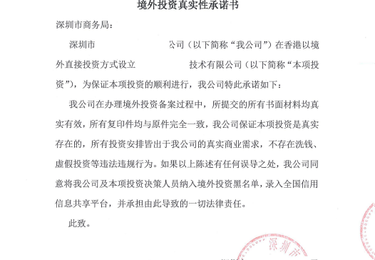 境外投资真实性承诺书（TO 发改委）