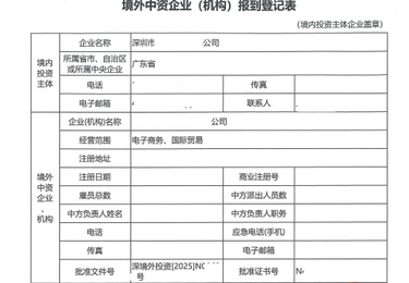 境外中资企业报到登记表（境内公司 TO 商务部）