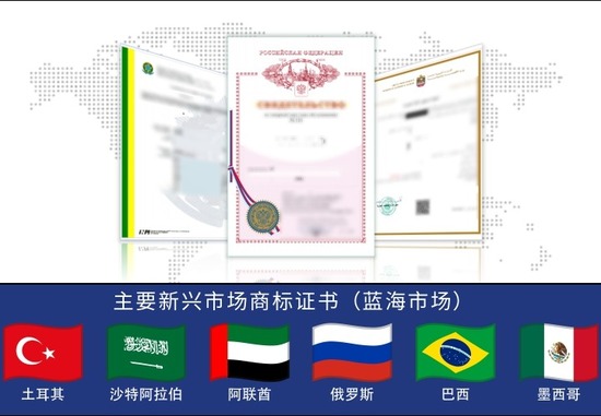 主要新兴市场商标证书(蓝海市场)