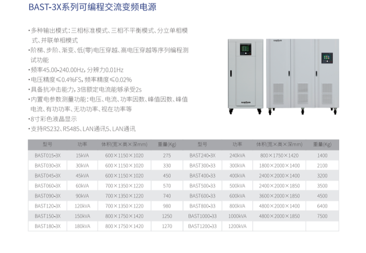 BAST - 3X系列可编程交流变频电源：多模式多测试功能，高精度强抗冲击