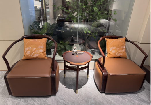 F69#休闲椅搭配F85#皮面休闲几，尺寸80*70*80与55*55*55，实用又美观
