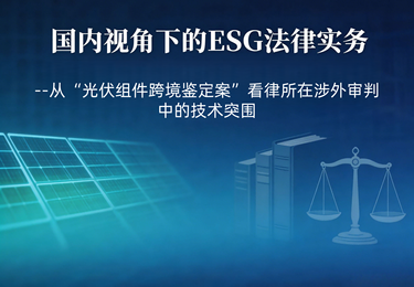 国内视角下的ESG法律实务
--从&ldquo;光伏组件跨境鉴定案&rdquo;看律所在涉外审判中的技术突围