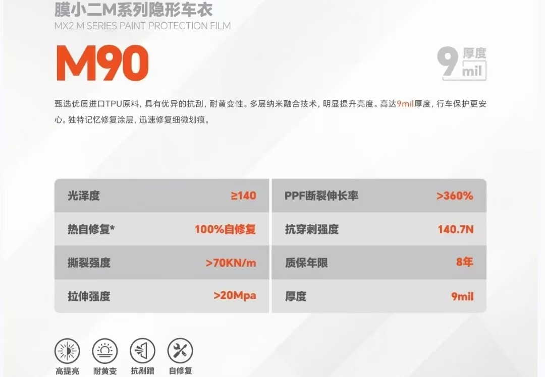 M90-隐形车衣-8年质保-TPU材质