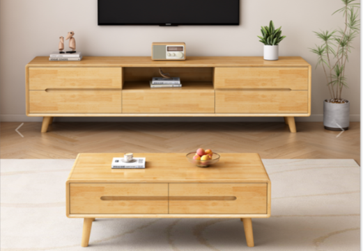 BHCD1805#电视柜与BHCJ1205#茶几，1800*460*450mm与1200*600*400mm原木色搭配