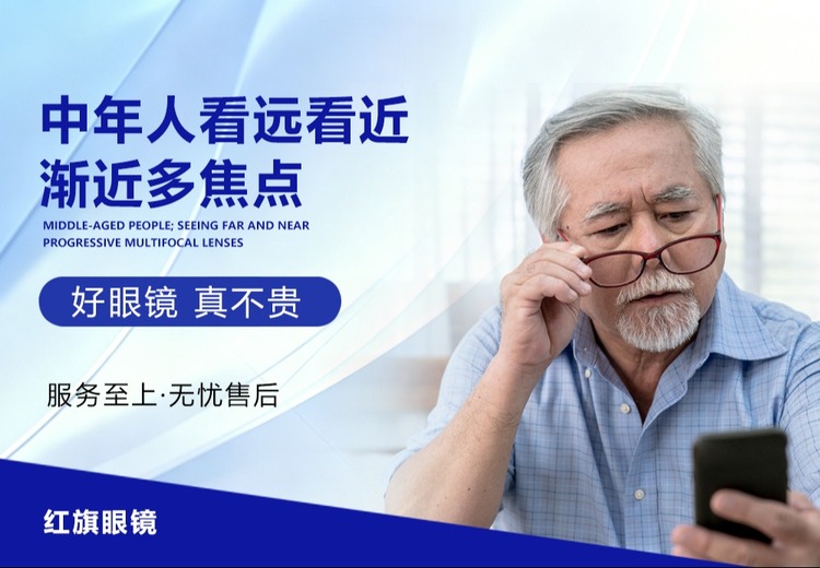 红旗眼镜15年专注中老年渐进配镜，精准定制，一站式解决三重视力需求