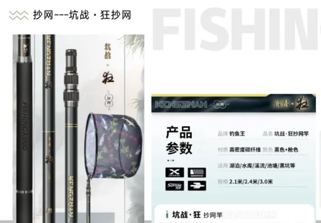 钓鱼王 坑战・狂 抄网竿套装