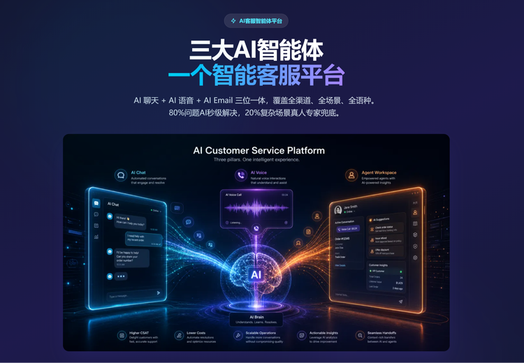 AI 聊天、语音、Email 三位一体，全渠道覆盖，降本增效，7 天免费试用！