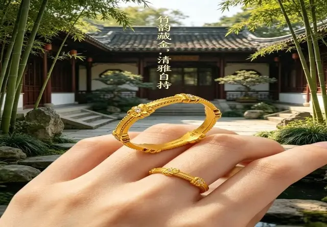 古法竹节点钻戒指