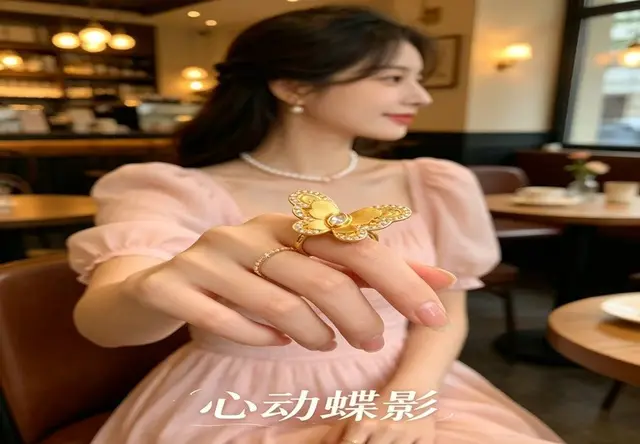 足金蝴蝶戒指
