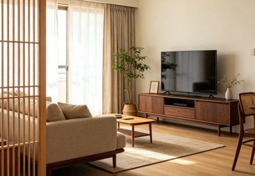 上海95㎡小3房医护工作业主 黑胡桃 + 桧木日式中古全屋定制